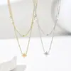 Collar Doble Capa Starburst Perla Acero Titanio para Commuter, Cadena de Clavícula de Doble Tono Oro y Plata Nicho para el Lugar de Trabajo y Elegancia Diaria