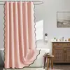 Cortinas de Chuveiro de Cor Sólida de Linho Sintético com Borda Ondulada Preta, Cortinas Impermeáveis para Banheiro e Cortinas Divisórias de Banheiro - Modelos Transfronteiriços Novos Cuidadosamente Selecionados