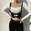 Moda Europea y Americana Elegante Cinturón de Tirantes Oscuros con Doble Hebilla para Mujer, Chaleco Decorativo de Cuero PU para Camisa y Falda
