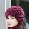 Gorro de Punto de Piel para Mujer Invierno Cálido Engrosado Combinable Piel de Conejo Rex Otoño e Invierno Sombrero para Señora de Mediana Edad