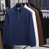Moletom de Veludo Alemão 2025 para Homens, Novo Estilo Primavera e Outono, Gola Alta, Zíper, Cor Sólida, Camiseta de Manga Longa, Roupa de Exterior Casual da Moda