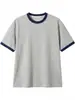 Camiseta de Verano para Hombre de Manga Corta con Bloques de Color Estilo Americano, Moderna, Holgada, Cuello Pequeño, Corte Limpio, Hombro Normal, Manga Media
