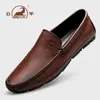 Zapatos de piel de vaca de primera capa marca Ram originales para hombre, mocasines de suela blanda y superficie suave para otoño e invierno, zapatos casuales sin cordones para adultos mayores