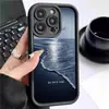 Olas de Playa Patrón de Pasos de Arena Diamantada Transfronterizo Ranura Negra Adecuado para Funda de Teléfono Iphone15/16/17 Protección