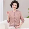 2026 Nova Coleção Primavera/Outono Roupa para Mãe Blusa Tricô Manga Longa Camiseta Fina de Outono para Mulheres de Meia-Idade e Idosas Camada Base Camisa Pequena
