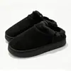 Meia-pantufa de camurça com sola grossa e pelúcia para mulheres, outono e inverno, forrada com fleece, quente, para uso interno e externo, plataforma dupla finalidade, pantufas de algodão