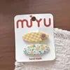 Pinza para el pelo con lazo de tela a cuadros amarillos para niñas, pinza BB lateral floral versátil, accesorio para el pelo infantil