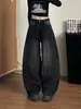 Jeans Brilhante Estilo Americano Resistente Cravejado de Strass para Mulheres, Outono/Inverno 2026, Calças Scimitar Largas e Soltas, Calças de Comprimento Total