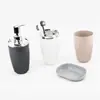 Conjunto de Banheiro de Luxo com Listras Verticais de Quatro Peças Frasco de Álcool em Gel Estilo Hotel, Copo para Escova de Dentes, Saboneteira, Combinação de Armazenamento