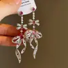 Pendientes de Plata 925 con Aguja de Corazón Romántico que Calienta el Corazón, Resistentes, Microincrustados con Circonitas, Lazo de Cinta para Mujer, Pendientes de Lazo de Lujo Ligero de Nicho