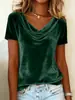 2026 Europeo y Americano Transfronterizo Amazon Sitio Independiente Moda Femenina Nueva Color Sólido Cuello Redondo Manga Corta Sexy Terciopelo Camiseta