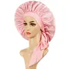 Amazon Venta al por mayor Transfronteriza Gorro de Noche de Satén Pañuelo para la Cabeza Lazo Cinta de Alta Elasticidad Sombrero para Mujer Imitación de Seda Gorro para el Cuidado del Cabello