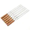 Espetos de Churrasco de Aço Inoxidável com Garfo Duplo, Garfos de Grelha com Cabo de Madeira para Carne Frango Churrasco ao Ar Livre