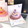 Tarjeta de felicitación creativa y linda con diseño de mariposa de dibujos animados, regalo de cumpleaños, tarjeta de felicitación tridimensional, tarjeta de bendición de pastel 3D, sobre