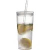 Copo de vidro para uso doméstico, alta capacidade, resistente a altas temperaturas, com tampa, canudo, copo de água, copo para chá com leite, copo de café, copo de bebida com aparência elegante