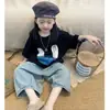 Conjunto Infantil Verão 2026 Novo Conjunto Duas Peças Estiloso Meninas Manga Curta Jeans Fino Calça Sete Pontos Estilosa