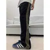 Novedad de Verano talla extra Pantalones Ligeros de Secado Rápido Estilo Montaña para Exteriores Unisex Sueltos Rectos Laterales Tres Rayas Rayados Casual