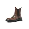 Botas Chelsea femininas de couro genuíno, novo estilo outono/inverno, com acabamento escovado, salto médio robusto, design de sola única e estilo de bota curta, tamanho 40