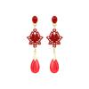 Plata 925 Nuevo Estilo Chino Moda Nacional Abanico Hueco Carácter Fulu Pendientes Año Nuevo Lazo Nudo Chino Pendientes de Moda para Mujer