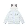 Chaqueta de Algodón con Capucha y Estampado de Huellas de Perro por Todas Partes con Orejas de Perro para Mujer, Abrigo de Algodón Grueso Cálido de Estilo Coreano Holgado para Invierno