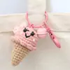 Pingente de Sorvete de Crochê, Charme para Bolsa Tecido com Fio, Enfeite de Sorvete Tricotado, Chaveiro, Acessório Feito à Mão para Chave de Carro