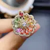 Anillo Popular de Turmalina Natural al por Mayor de Fábrica Plata S925 Incrustado con Piedra Principal 3*4 Joyería de Lujo Venta Directa de Fábrica