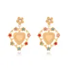 Pendientes Colgantes de Flor Corazón con Pedrería de Textura Lujosa Ligera Europeos y Americanos Pendientes de Corazón Coloridos de Moda para el Día de San Valentín Transfronterizos