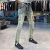 Calça jeans skinny masculina da moda, estilo americano, de alta qualidade, com estampa de tigre e letras, para uso casual, de brim azul, para uso transfronteiriço