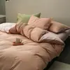 Nuevo juego de cuatro piezas de algodón cepillado engrosado para otoño e invierno, juego de tres piezas cálido de algodón puro bicolor de color liso para ropa de cama de dormitorio de estudiante