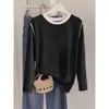 Top Básico de Moda Otoño 2026 para Mujer, Empalmado Versátil Elegante Holgado Adelgazante