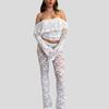 S32193 Pantalones de microtirón con perspectiva de encaje hueco sexy nuevos de Europa y América transfronterizos, traje de top de encaje de moda para mujer