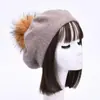 Boina Nueva de Color Sólido con Pompón Mezcla de Lana Moda Cómoda Gorro Pullover Doble Capa Cálido Gorro de Punto Sencillo