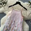 Vestido de Malla Bordado Floral Tridimensional Estilo Super Hada para Mujer, Vestido Largo Elegante de Verano sin Mangas de Corte A, Vestido Adelgazante y Espectacular