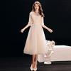 Vestido de Noche de Comercio Exterior para Mujer 2026 Nuevo Vestido de Noche de Encaje para Banquete de Reunión Anual Anfitrión Vestido Cruzado de Longitud Media para Dama de Honor