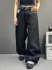 Estilo casual de calle, jeans de pierna ancha de mezclilla cruda con bolsillo patchwork multicolor, pantalones rectos holgados de lavado rígido, marca de moda