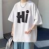 Camiseta de Manga Corta con Estampado de Letras para Niño Verano Nueva Moda Estilo de Marca Oversize Holgada Media Manga Cuello Redondo
