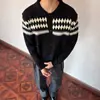 Otoño/Invierno 2026 Estilo Old Money Jacquard Fair Isle Cuello Solapa Manga Larga Tejido Suelto Botones Cardigan Suéter Retro