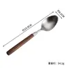Acero Inoxidable 304 Vajilla Mango de Madera Anti-quemaduras Cuchara Color Nogal Cuchara para Sopa Tenedor Vajilla para el Hogar Cuchara de Arroz Japones Utensilios para Comida Occidental
