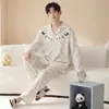 Conjunto de Pijama de Algodón Puro de Manga Larga para Hombre y Mujer, Otoño Nuevo, Ropa Casual para el Hogar, Conjunto de Dos Piezas que se Puede Usar Afuera