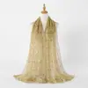 Lenço Longo Versátil da Moda Mais Vendido com Lantejoulas e Fio Dourado e Prateado para Mulheres Primavera e Outono Cor Sólida Fino Respirável Lenço Cachecol Lenço de Cabeça