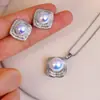 Conjunto de collar colgante y pendientes de botón con zircón en forma de T y perla, pendientes colgantes de diamante cuadrado y perla, collar colgante de moda para la oficina