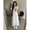 Vestido curto de renda com retalhos estilo outono chique coreano, branco puro, manga curta, evasê, tamanho único, vestido de tule slim