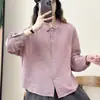 Nueva Camisa de Algodón Otoñal de Doble Capa de Gasa con Cuello a Cuadros para Mujer de Manga Larga Ropa Artística Casual Retro Holgada
