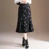 Saia de peixe estampada da moda para mulheres, novo estilo outono e inverno 2026, cintura alta, modeladora, saia justa, elegante e moderna, comprimento médio