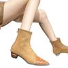 Botas Curtas de Design Retrô Bico Fino Salto Grosso para Mulheres 2025 Novas Botas Curtas Botas Femininas Modernas Salto Baixo Slim