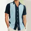 Camisa Masculina de Verão Nova Cruzada Europeia e Americana Casual de Alta Qualidade Estampada Gola Lapela Manga Curta Elástica em Quatro Direções