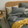 Conjunto de Quatro Peças Liso Colorido 100% Algodão Algodão Lavado Estilo Nórdico Dormitório Estudantil Roupa de Cama 100% Algodão Capa de Edredom Lençol com Elástico