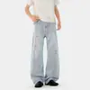 Jeans Negros Rasgados con Dobladillo Curvo para Hombre, Pantalones de Verano con Estilo High Street Americano, Corte Alto y Delgado, Ligeramente Acampanados