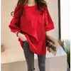 Camiseta de Manga Corta de Color Sólido para Mujer, Estilo Coreano, Corte Holgado, Tallas Grandes, Adelgazante, Largo Medio, Manga Media de Estudiante, Top Oversize para Verano