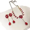 Aretes y Collar de Gota de Agua Incrustados con Diamantes Rojos de Año Nuevo, Accesorios Versátiles de Lujo Ligero de Nicho, Juego de Joyería de Alta Gama para Mujer al por Mayor